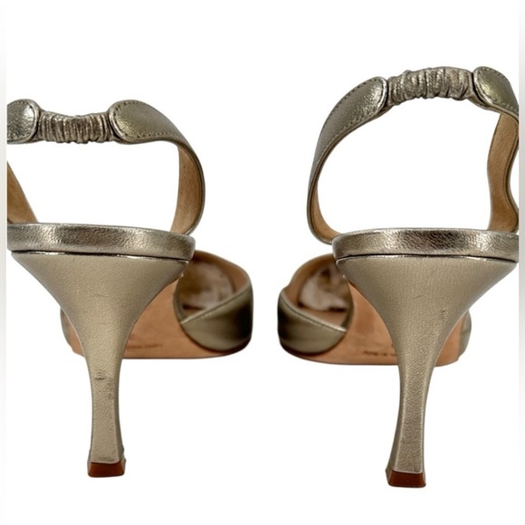 Manolo Blahnik Carolyne 70 Nappa Leather Slingback Pumps - Gold Size 39 / US 9 - Picture 9 of 11